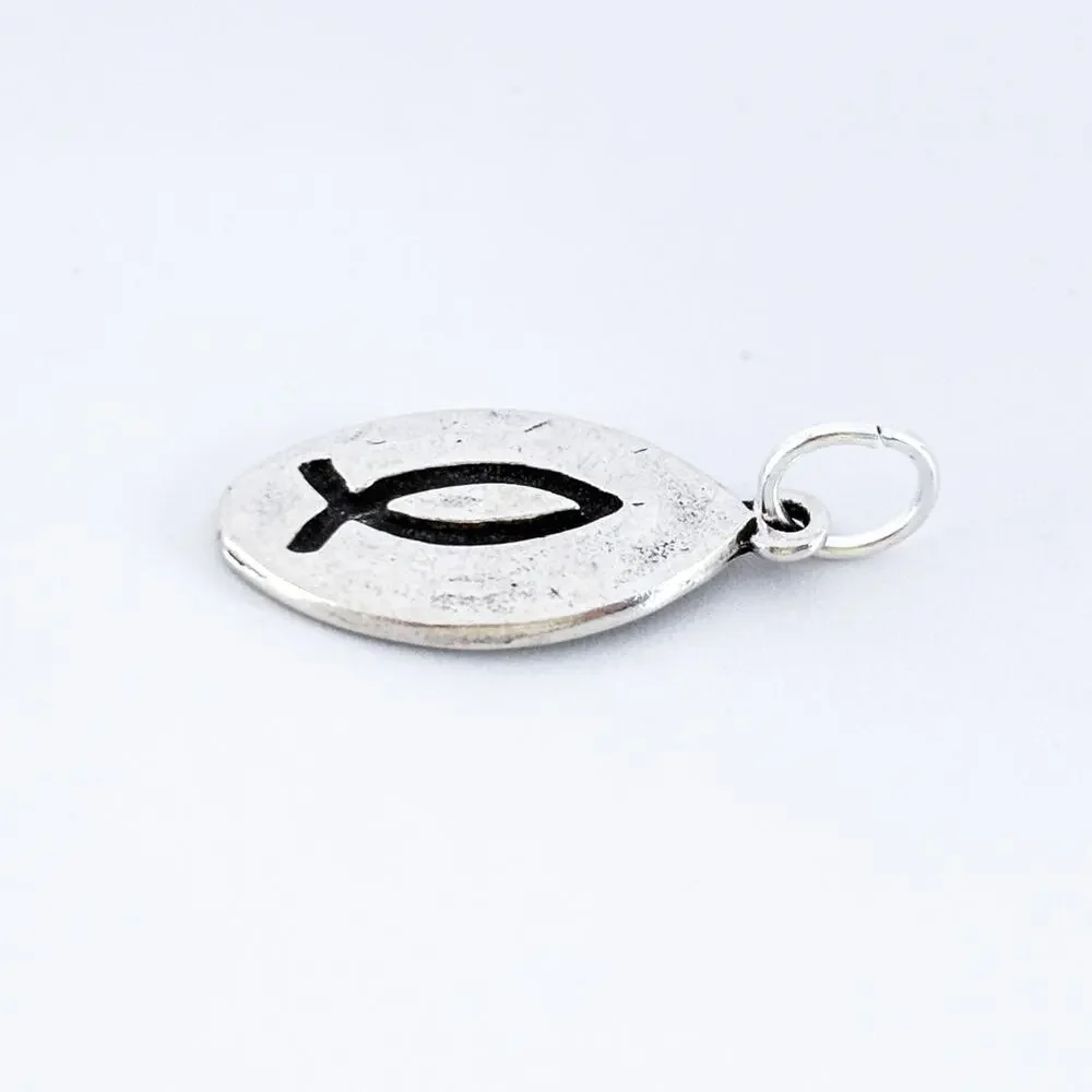 Sterling Silver Christian Ichthys Fish Pendant | Vintage Religious Charm Jewelry